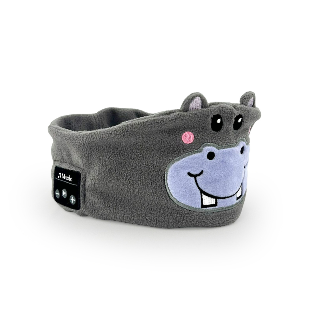 Bluetooth slaapmasker voor kinderen met grijs nijlpaard