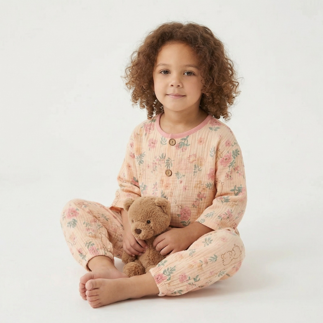 Bloemenweide kinderpyjama met aquarel bloemenprint – airenso