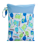 airenso wet bag met dinoprint en lichtblauwe bovenkant