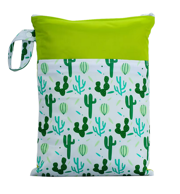 airenso wet bag met cactusprint en groene bovenkant
