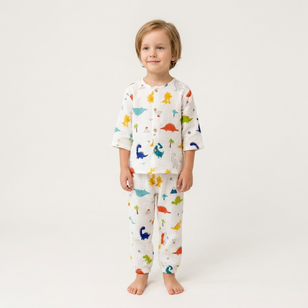 Dino Avontuur kinderpyjama met dinosaurus print – airenso