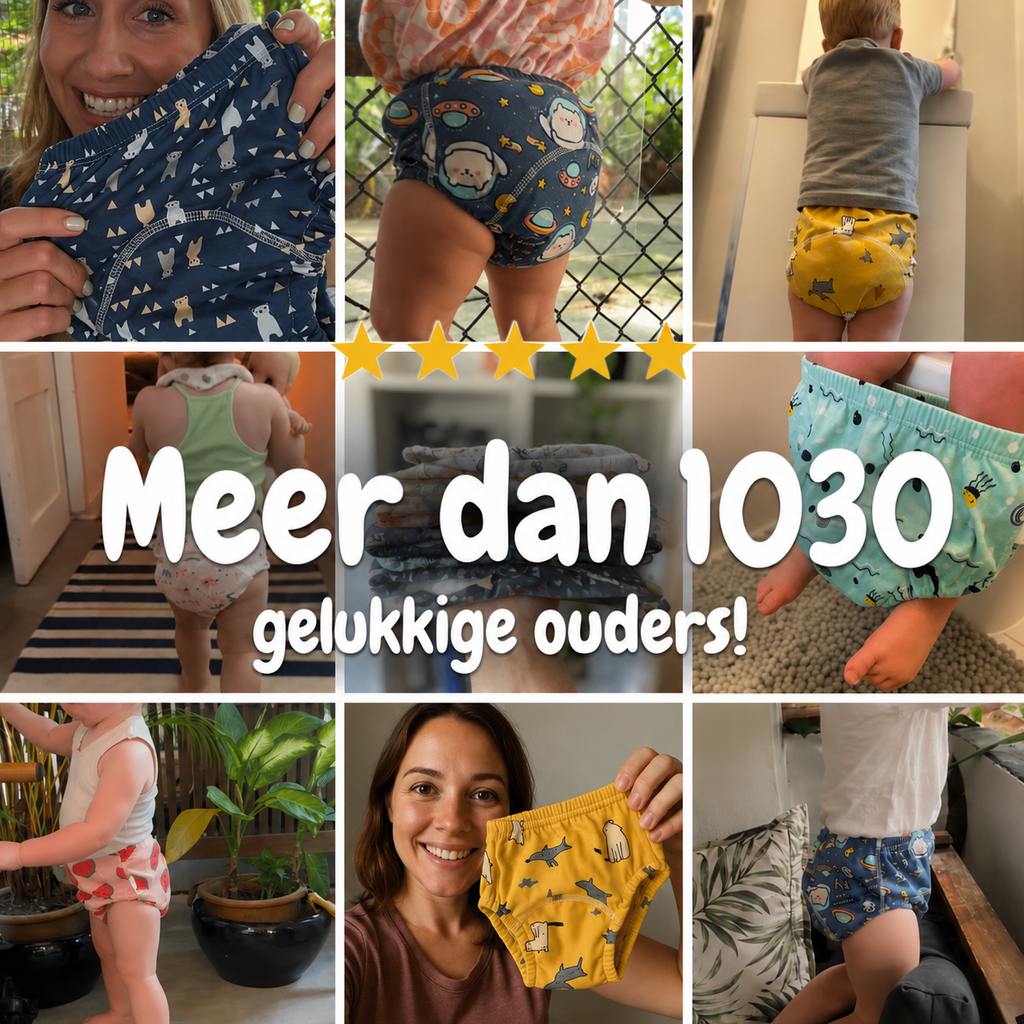 Collage van ouders en peuters met airenso trainingsondergoed