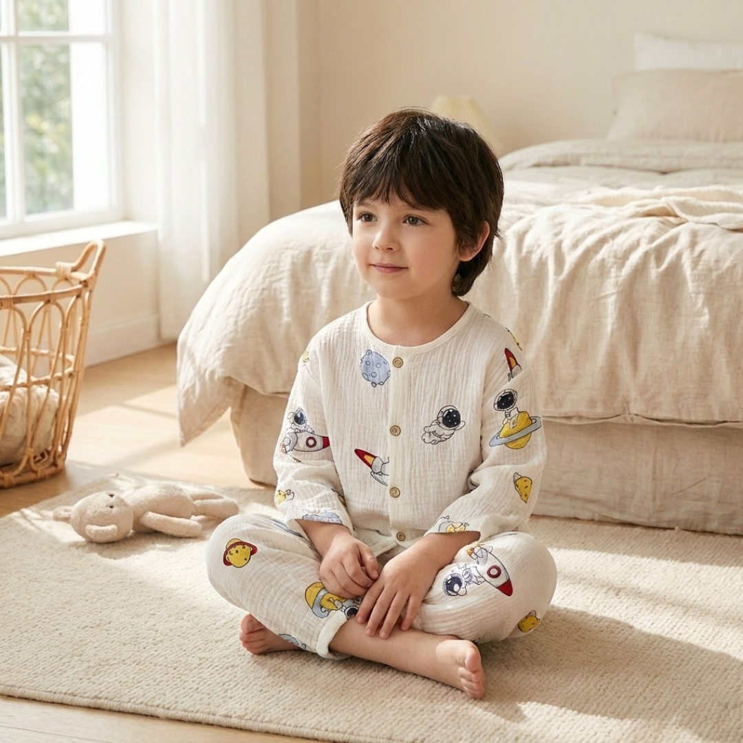 Ruimtereiziger kinderpyjama met astronauten en planeten print – airenso
