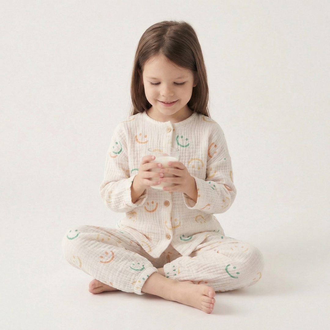 Vrolijke Smiley kinderpyjama met pastel smileys – airenso