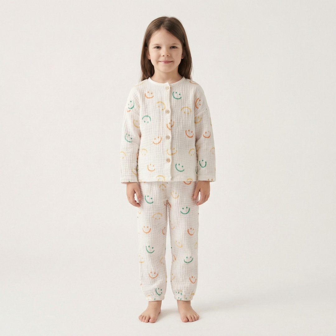 Vrolijke Smiley kinderpyjama met pastel smileys – airenso
