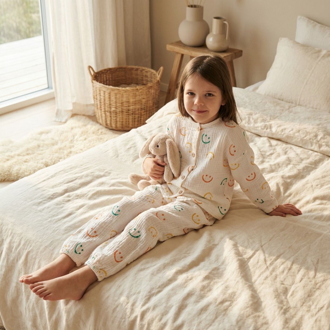 Vrolijke Smiley kinderpyjama met pastel smileys – airenso