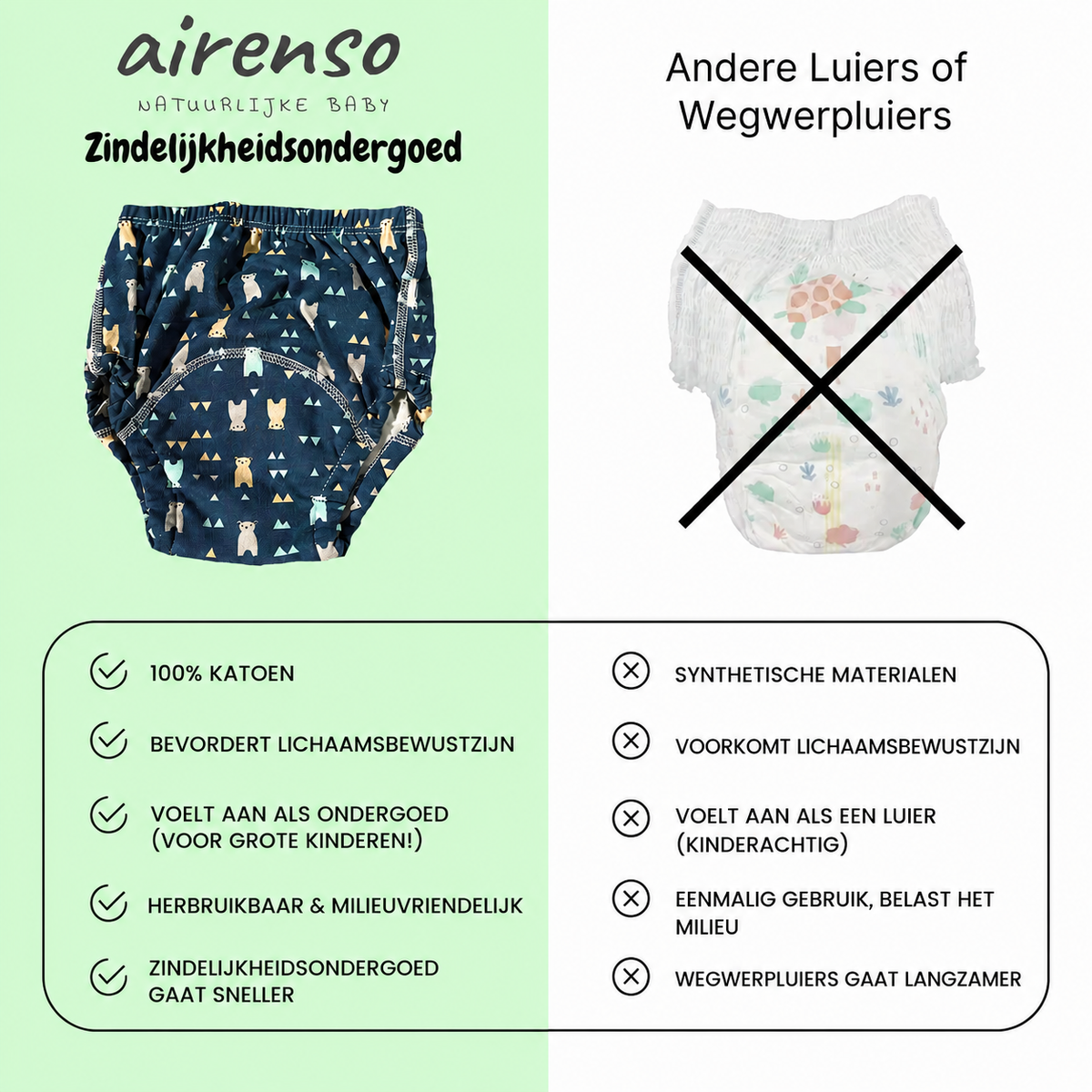 Vergelijking tussen airenso trainingsondergoed en wegwerpluiers
