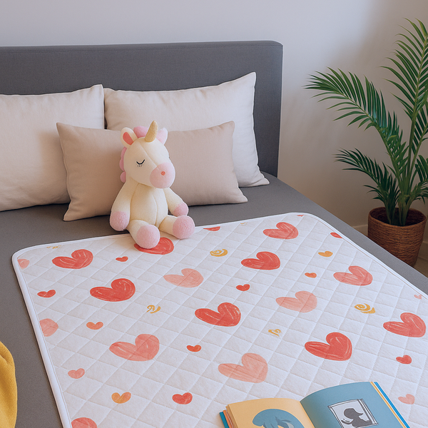Waterdichte bedonderlegger met hartjesprint op een kinderbed