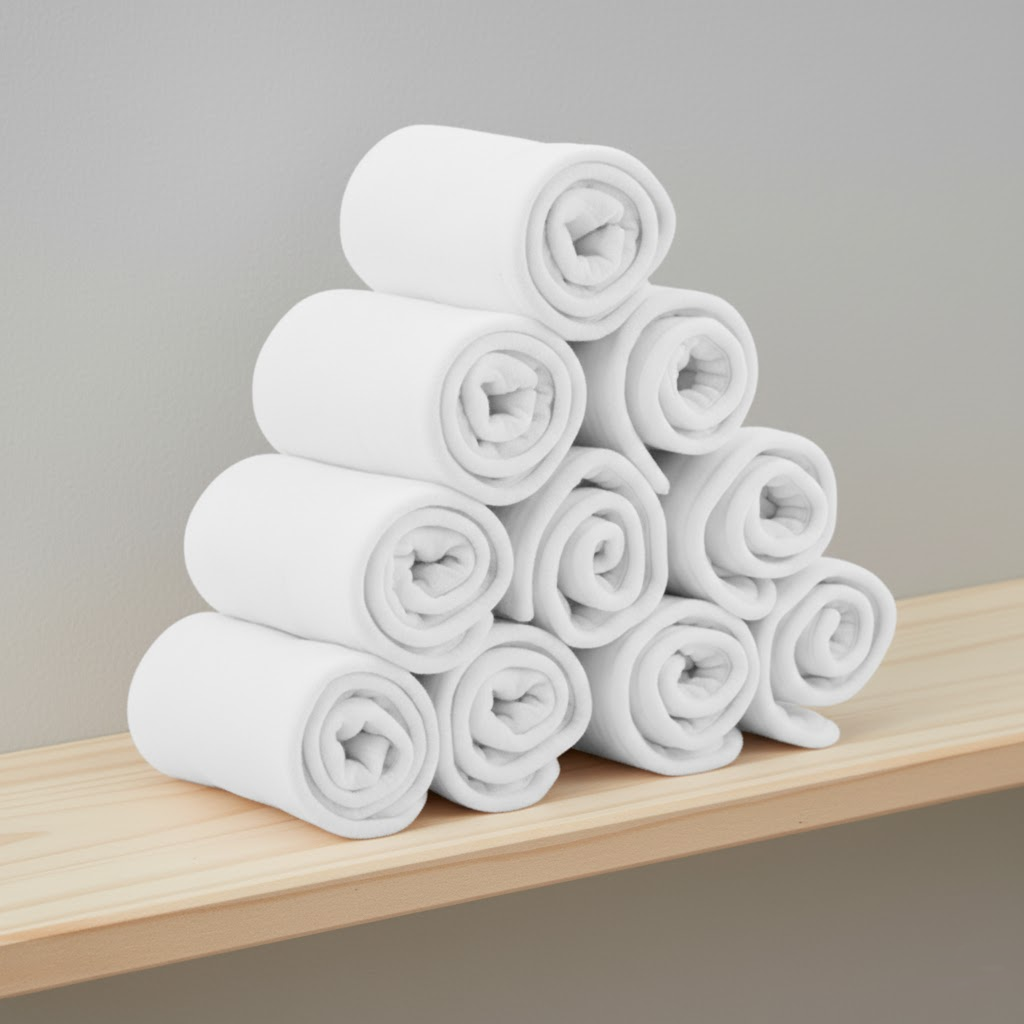Opgerolde witte absorberende inleggers voor trainingsbroekjes