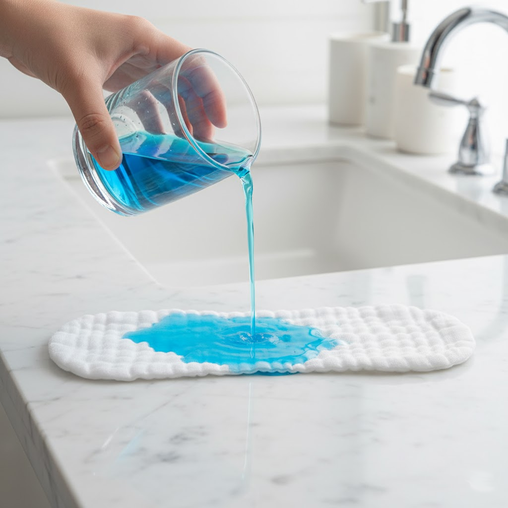 Water wordt op een airenso inlegger gegoten om de absorptie te laten zien